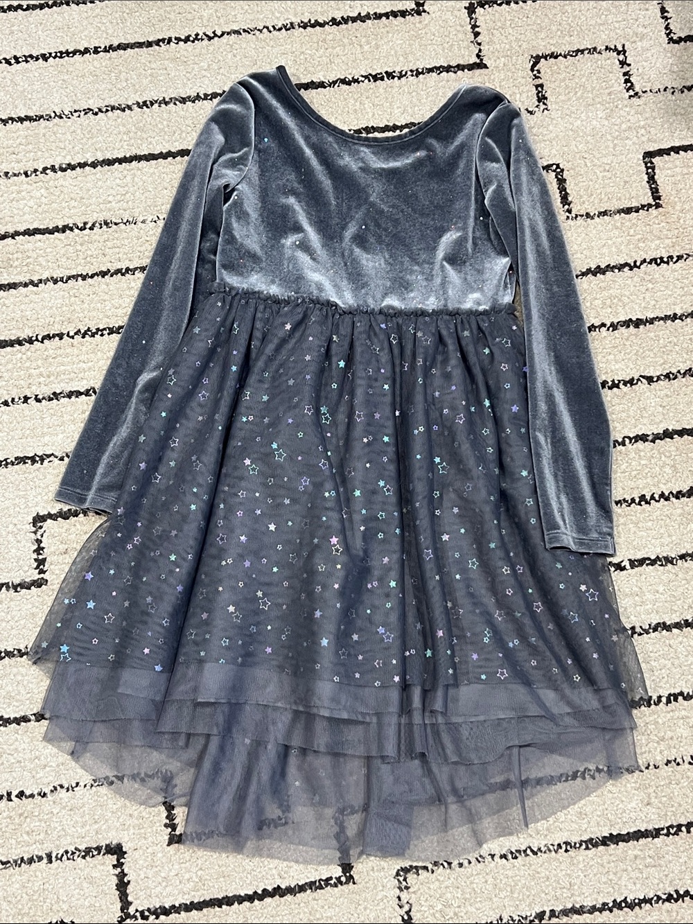 Cat & Jack Gray Velvet Dress with Star Tulle
